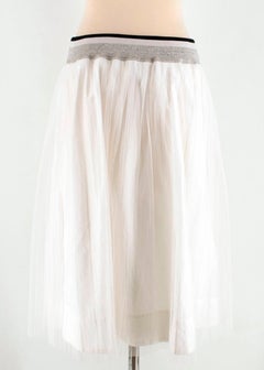 Brunello Cucinelli White Pleated Tulle Skirt S