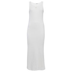 Brunello Cucinelli Vestido de tirantes de punto de canalé blanco L