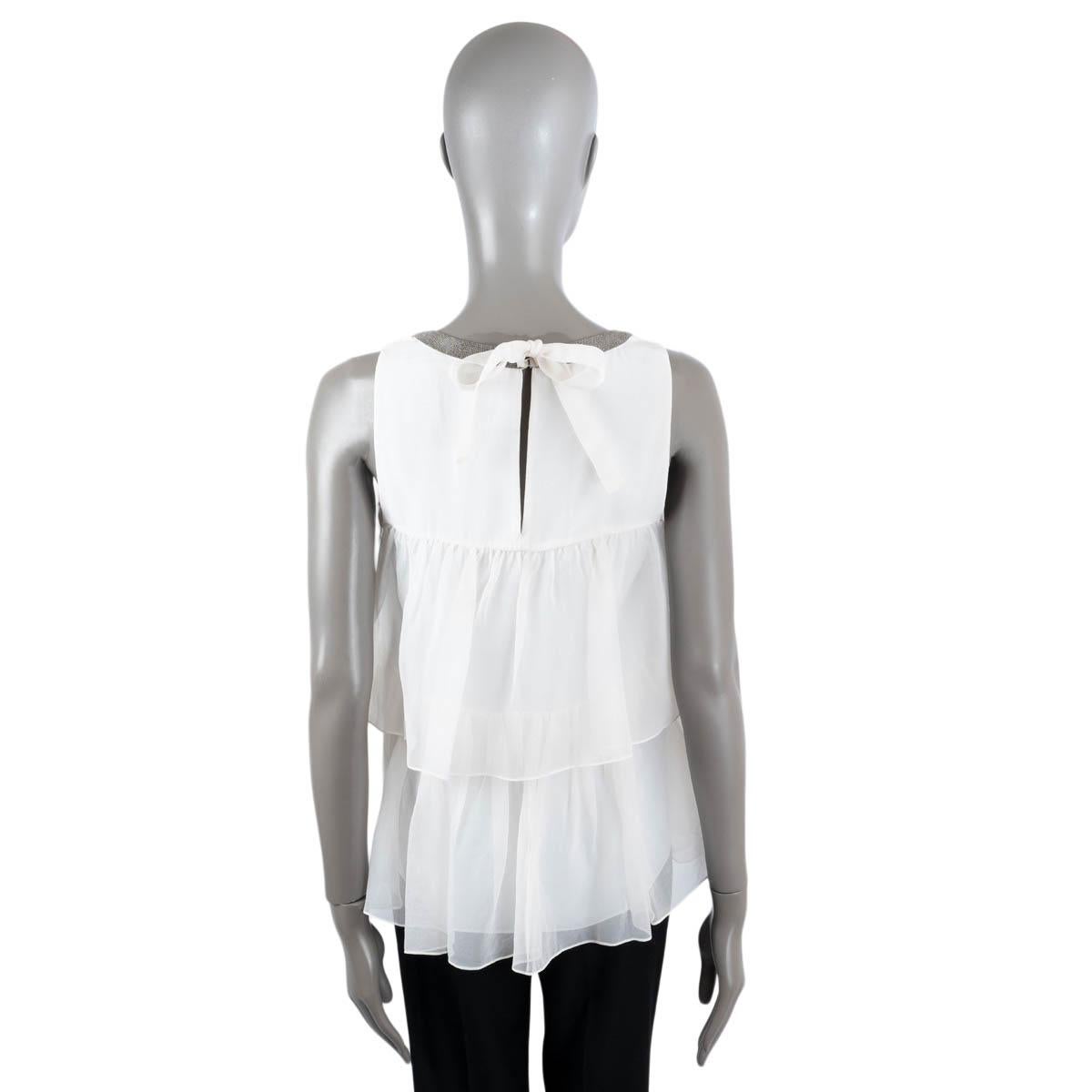 Women's BRUNELLO CUCINELLI white silk 2018 RUFFLED MONILI TRIM Shirt S For Sale