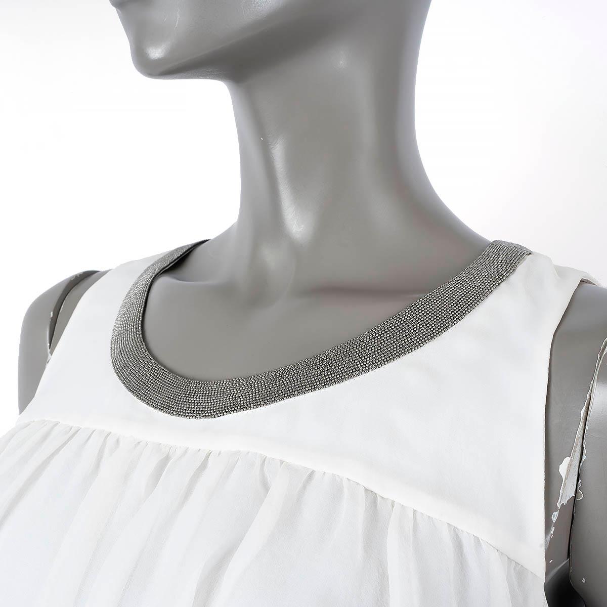 BRUNELLO CUCINELLI white silk 2018 RUFFLED MONILI TRIM Shirt S For Sale 1