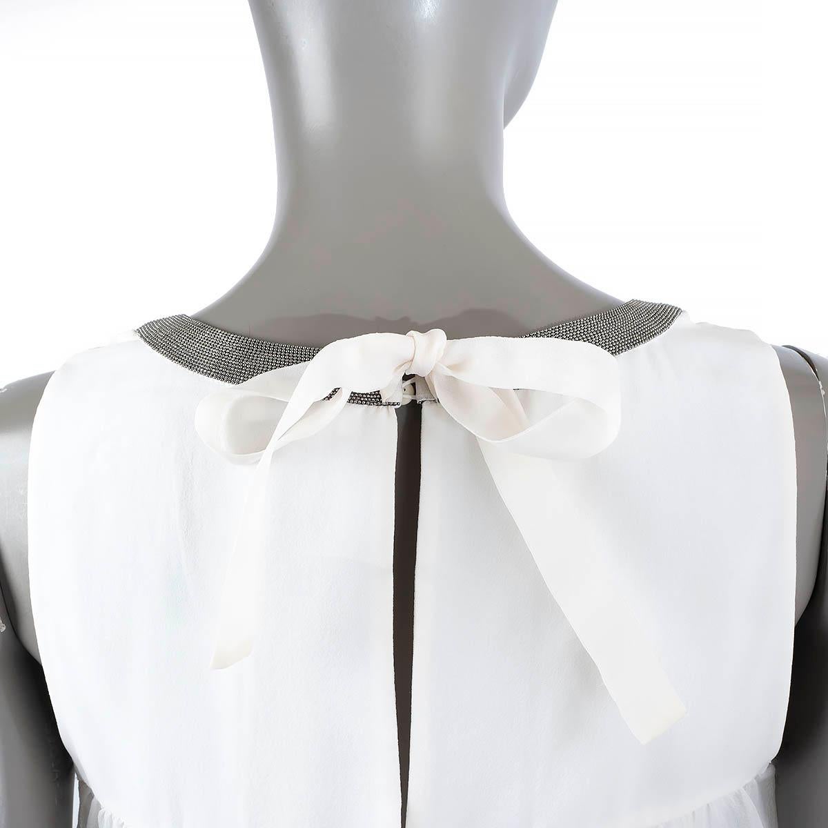 BRUNELLO CUCINELLI white silk 2018 RUFFLED MONILI TRIM Shirt S For Sale 2