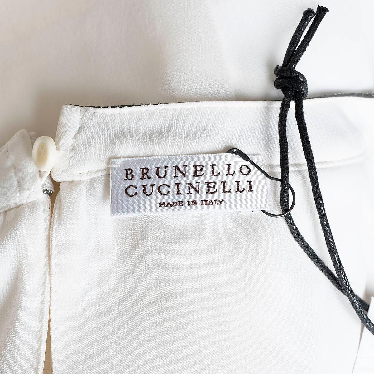 BRUNELLO CUCINELLI white silk 2018 RUFFLED MONILI TRIM Shirt S For Sale 3
