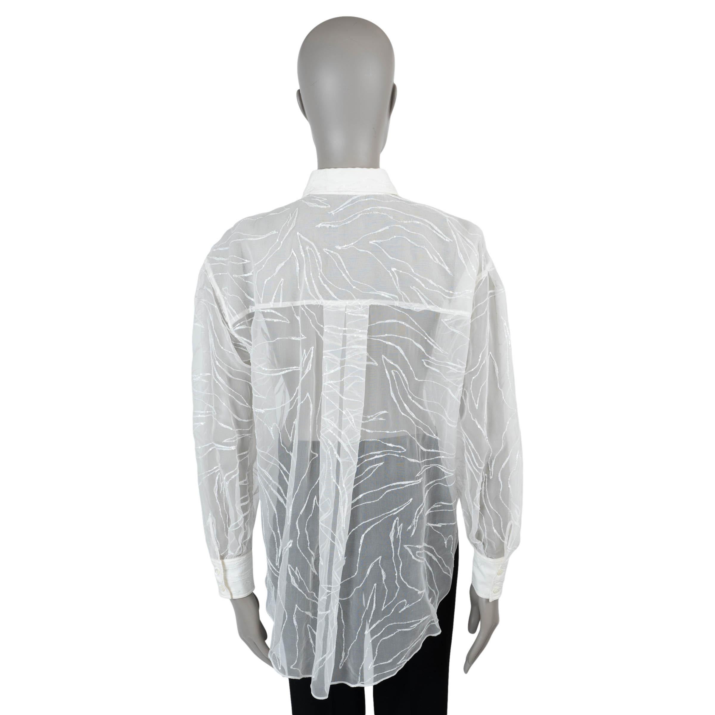 Gray BRUNELLO CUCINELLI white silk 2022 SEQUIN EMBROIDERED SHEER Shirt XS