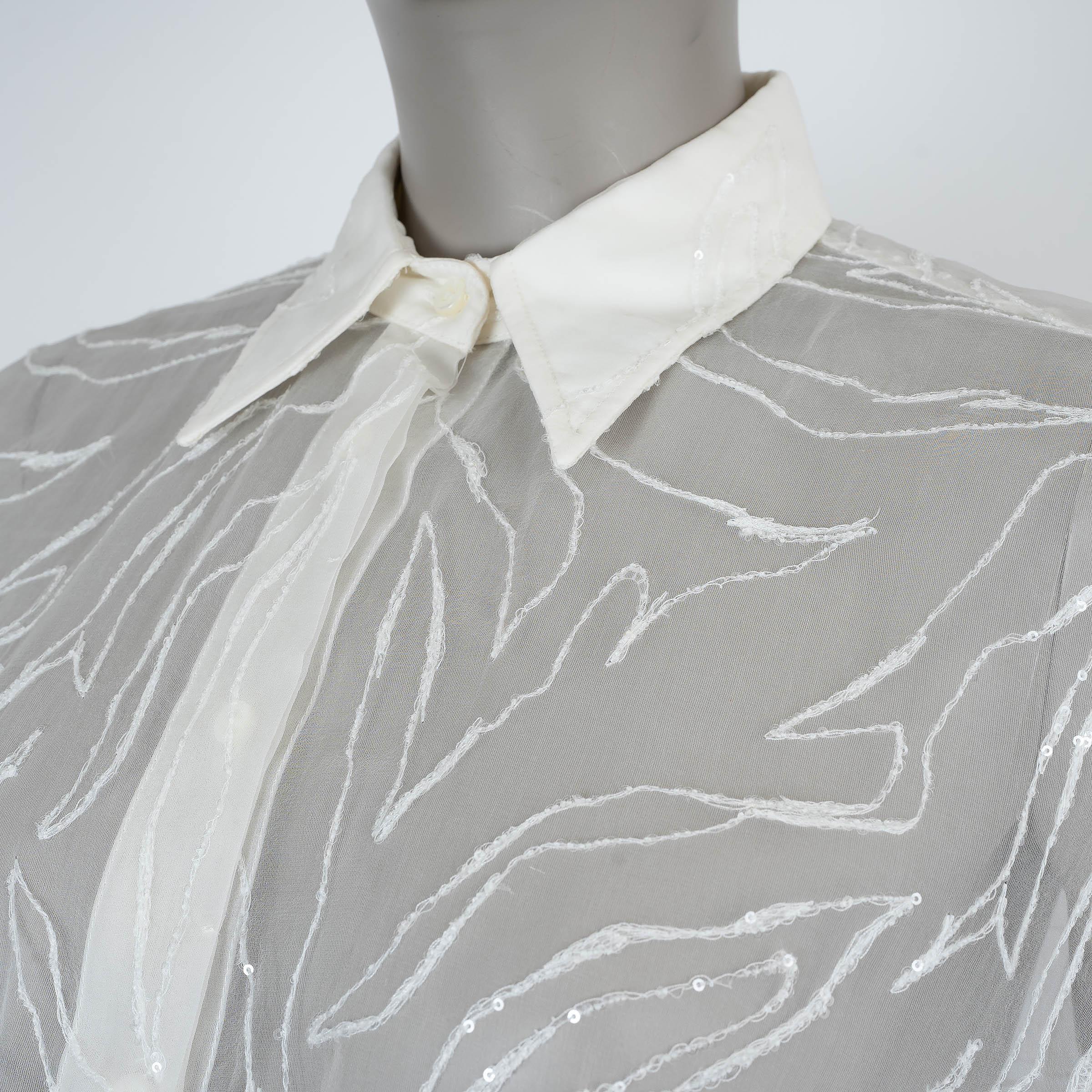 Women's BRUNELLO CUCINELLI white silk 2022 SEQUIN EMBROIDERED SHEER Shirt XS