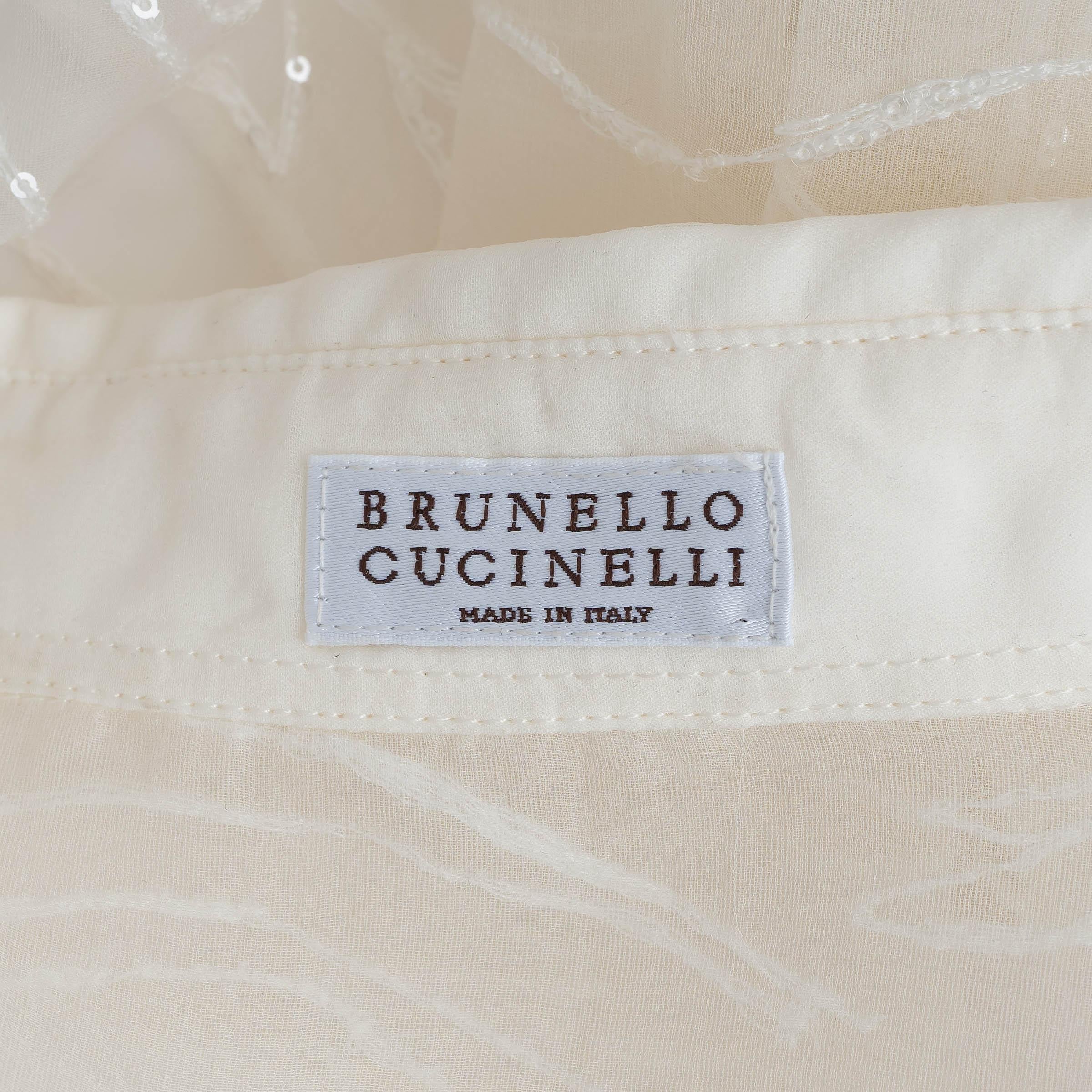BRUNELLO CUCINELLI white silk 2022 SEQUIN EMBROIDERED SHEER Shirt XS 1