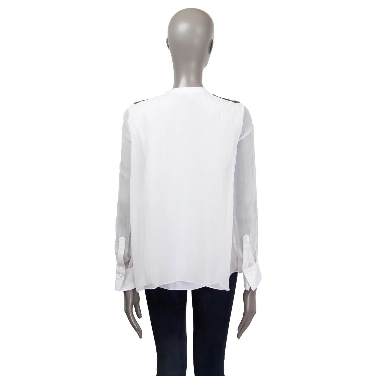 Gray BRUNELLO CUCINELLI white silk ORGANZA & MOLINI HENLEY Blouse Shirt S For Sale