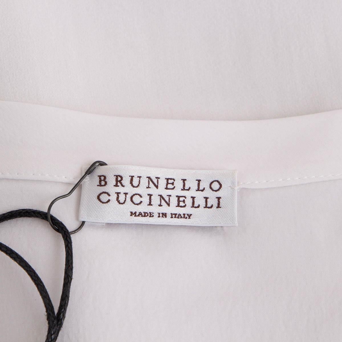Women's BRUNELLO CUCINELLI white silk ORGANZA & MOLINI HENLEY Blouse Shirt S For Sale