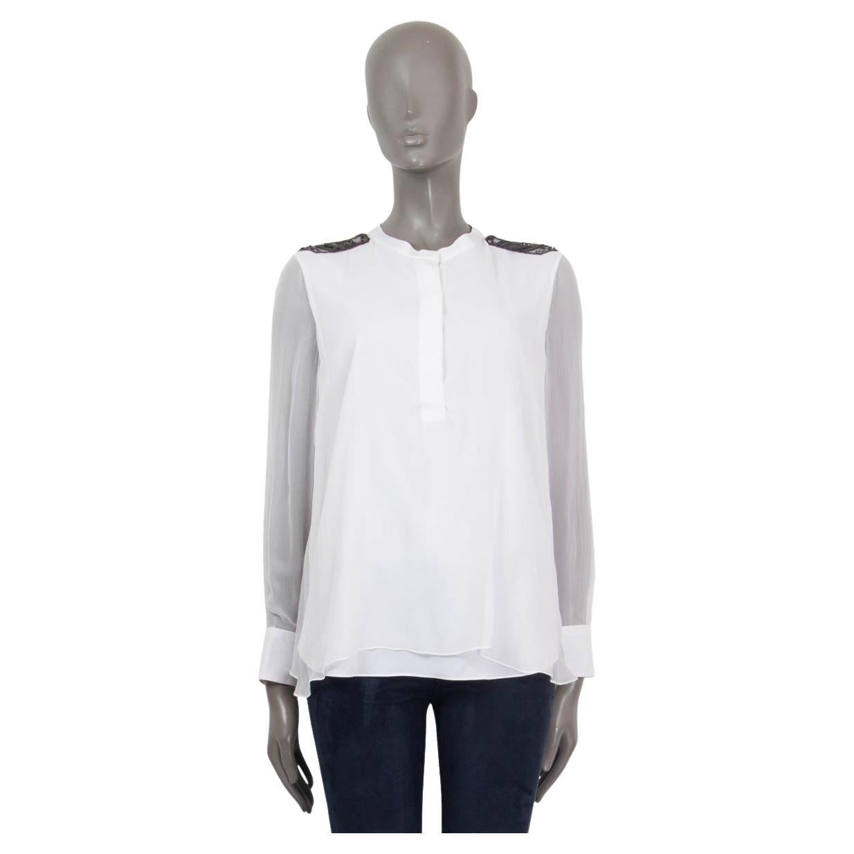 BRUNELLO CUCINELLI white silk ORGANZA & MOLINI HENLEY Blouse Shirt S For Sale