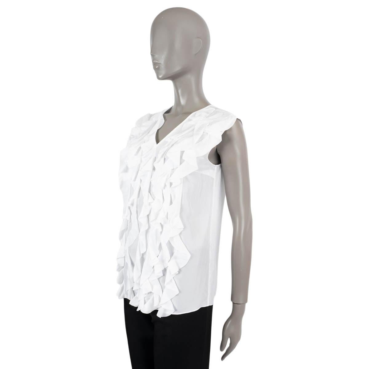 BRUNELLO CUCINELLI white silk RUFFLED Tank Top Shirt S In Excellent Condition For Sale In Zürich, CH