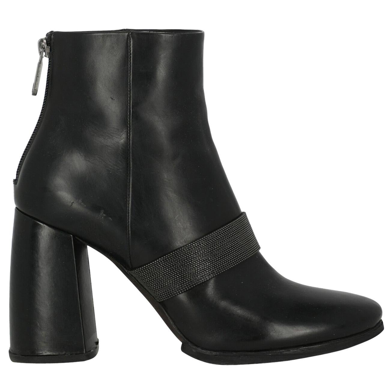 Brunello Cucinelli Woman Ankle boots Black Leather IT 38 For Sale
