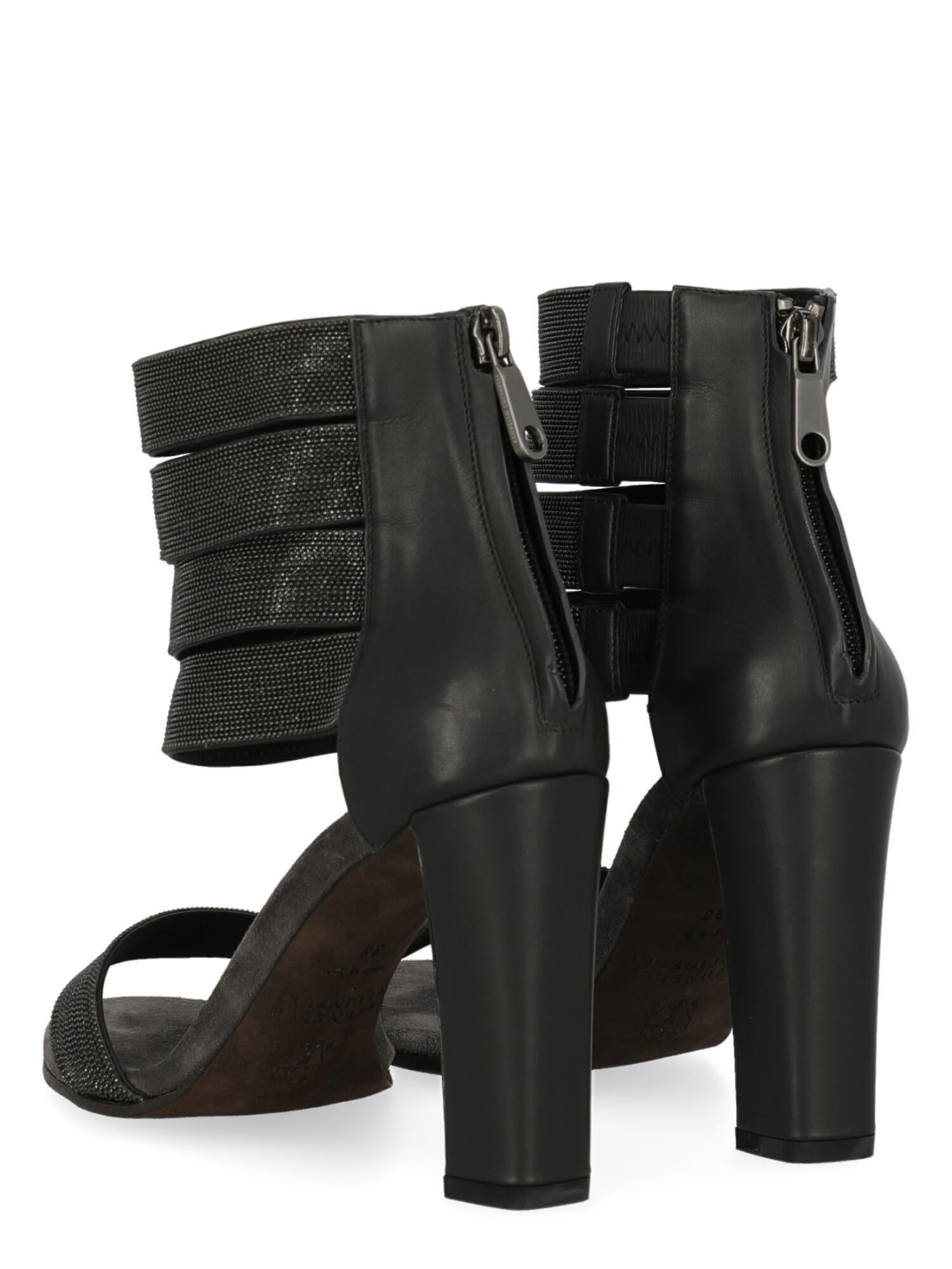 Black Brunello Cucinelli  Women   Sandals  Anthracite Leather EU 38 For Sale