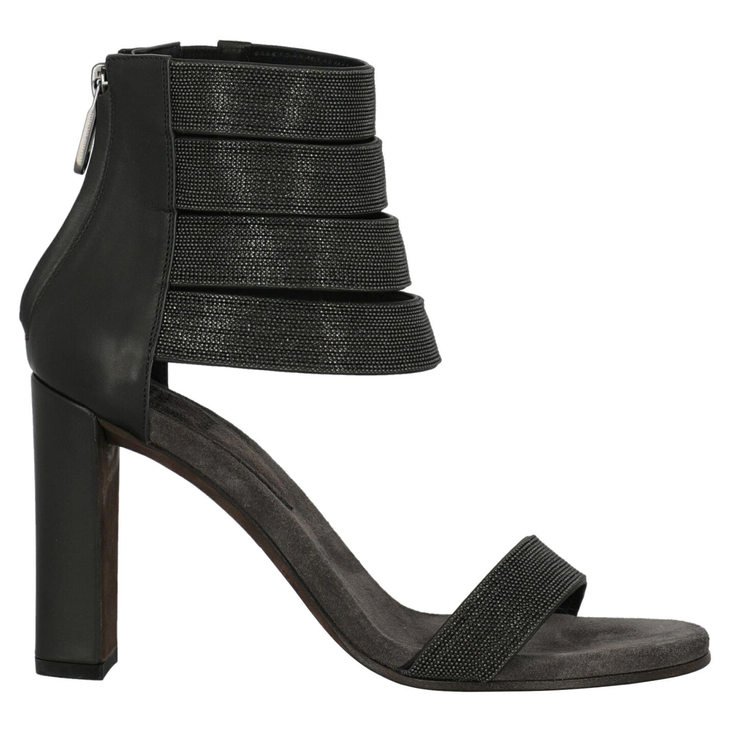 Brunello Cucinelli  Women   Sandals  Anthracite Leather EU 38 For Sale