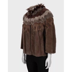 Brunello Cucinelli Women's Brown Mink Jacket IT 44 with Feather Trim
