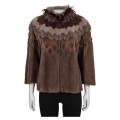Brunello Cucinelli Women's Brown Mink Jacket IT 44 with Feather Trim