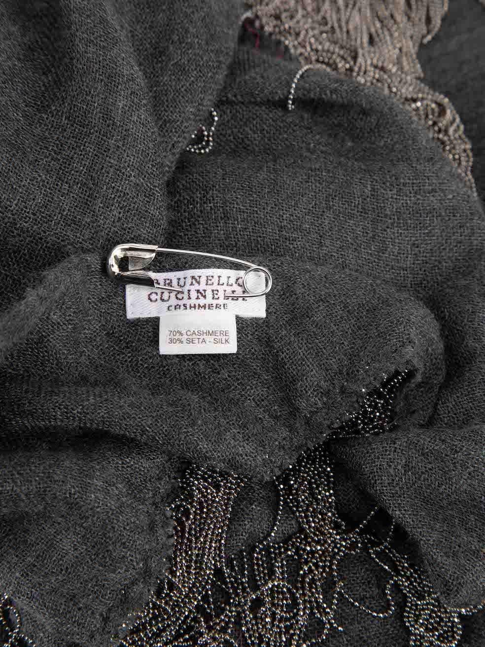 Brunello Cucinelli Women's Grey Cashmere Fringed Shawl 1