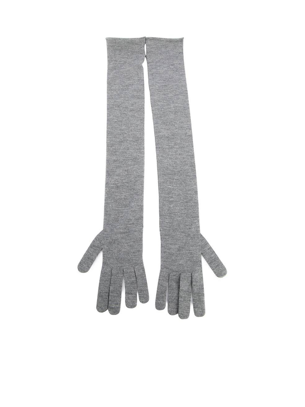 Brunello Cucinelli Women's Grey Monili Accent Long Cashmere Gloves In New Condition For Sale In London, GB