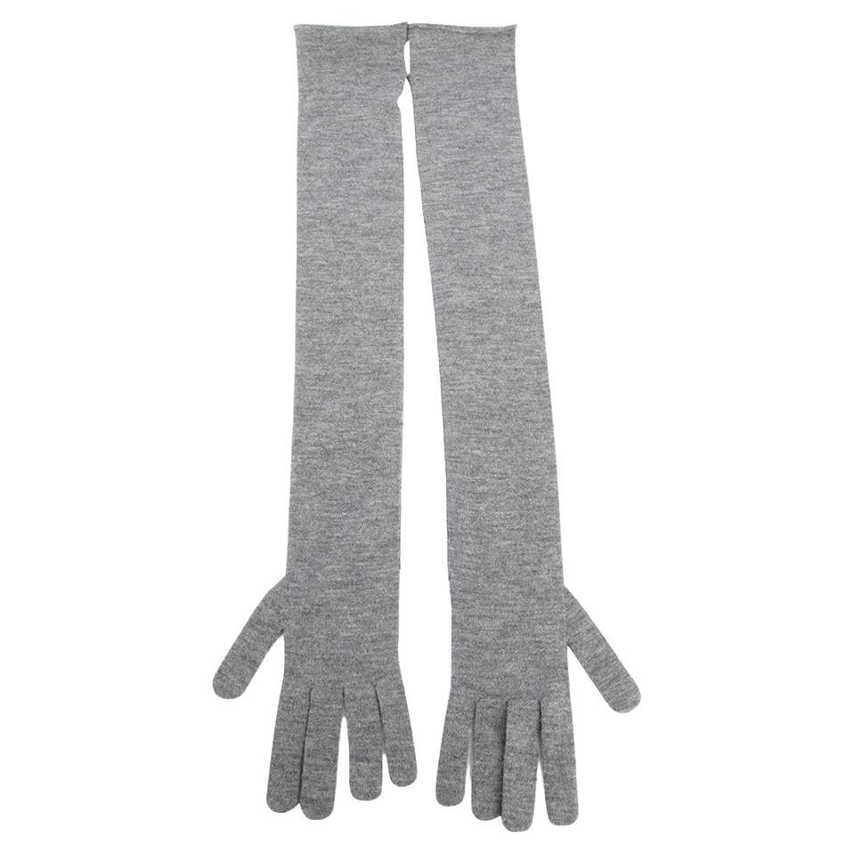 Brunello Cucinelli Women's Grey Monili Accent Long Cashmere Gloves For Sale