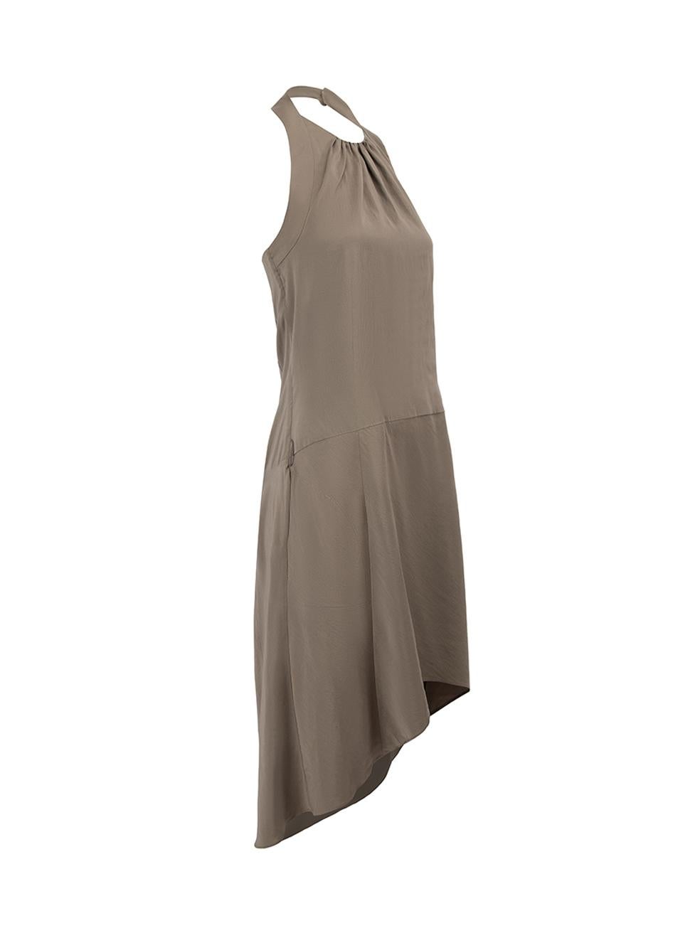 CONDITION is Very good. Minimal wear to dress is evident. Minimal wear to front with faint marks and missing belt on this used Brunello Cucinelli designer resale item.




Details


Grey

Silk

Knee length dress

Halterneck

Open back

Front side