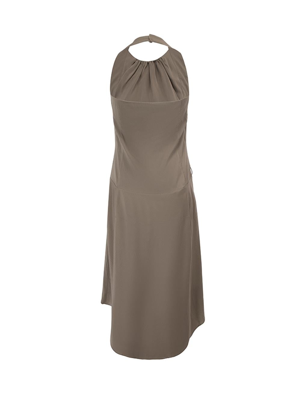 Gray Brunello Cucinelli Women's Grey Silk Halterneck High Low Hem Dress