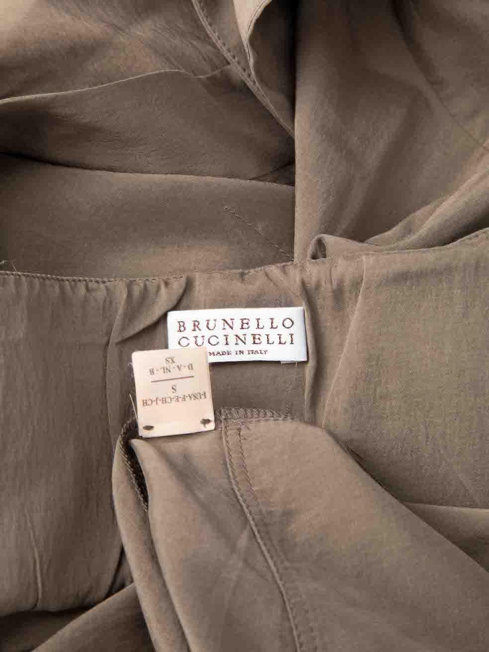 Brunello Cucinelli Women's Grey Silk Halterneck High Low Hem Dress 1