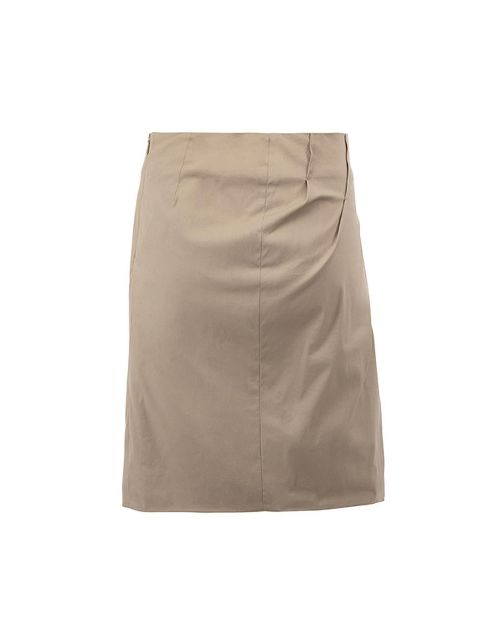 Brunello Cucinelli Women's Khaki Pleat Accent Mini Pencil Skirt In Good Condition For Sale In London, GB