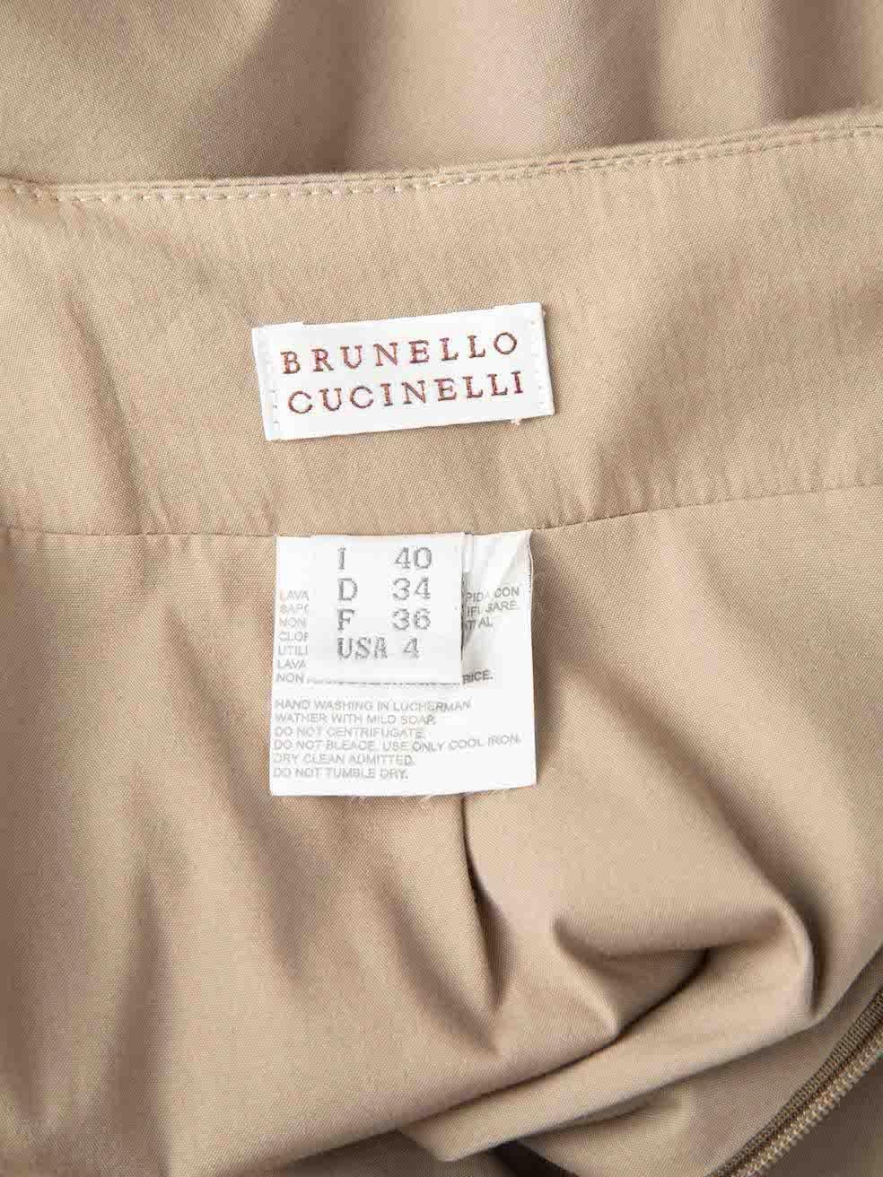 Brunello Cucinelli Women's Khaki Pleat Accent Mini Pencil Skirt For Sale 3