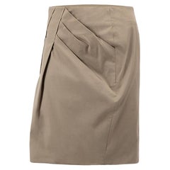 Brunello Cucinelli Women's Khaki Pleat Accent Mini Pencil Skirt