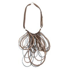 Brunello Cucinelli Collier fantaisie en quart de verre, bronze et perles de bois pour femme