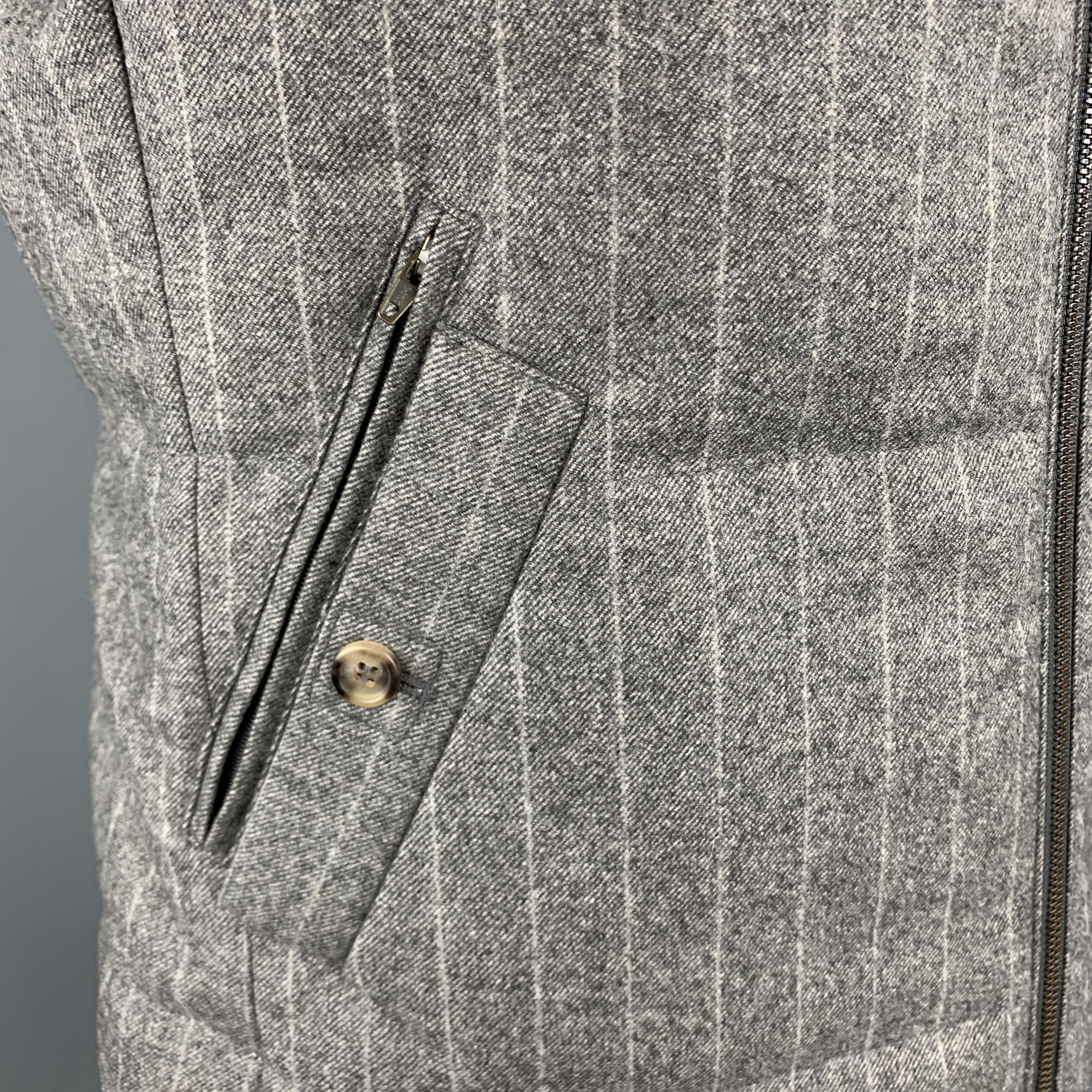 Gray BRUNELLO CUCINELLI XL Grey Chalk Stripe Wool / Cashmere Quilted Vest
