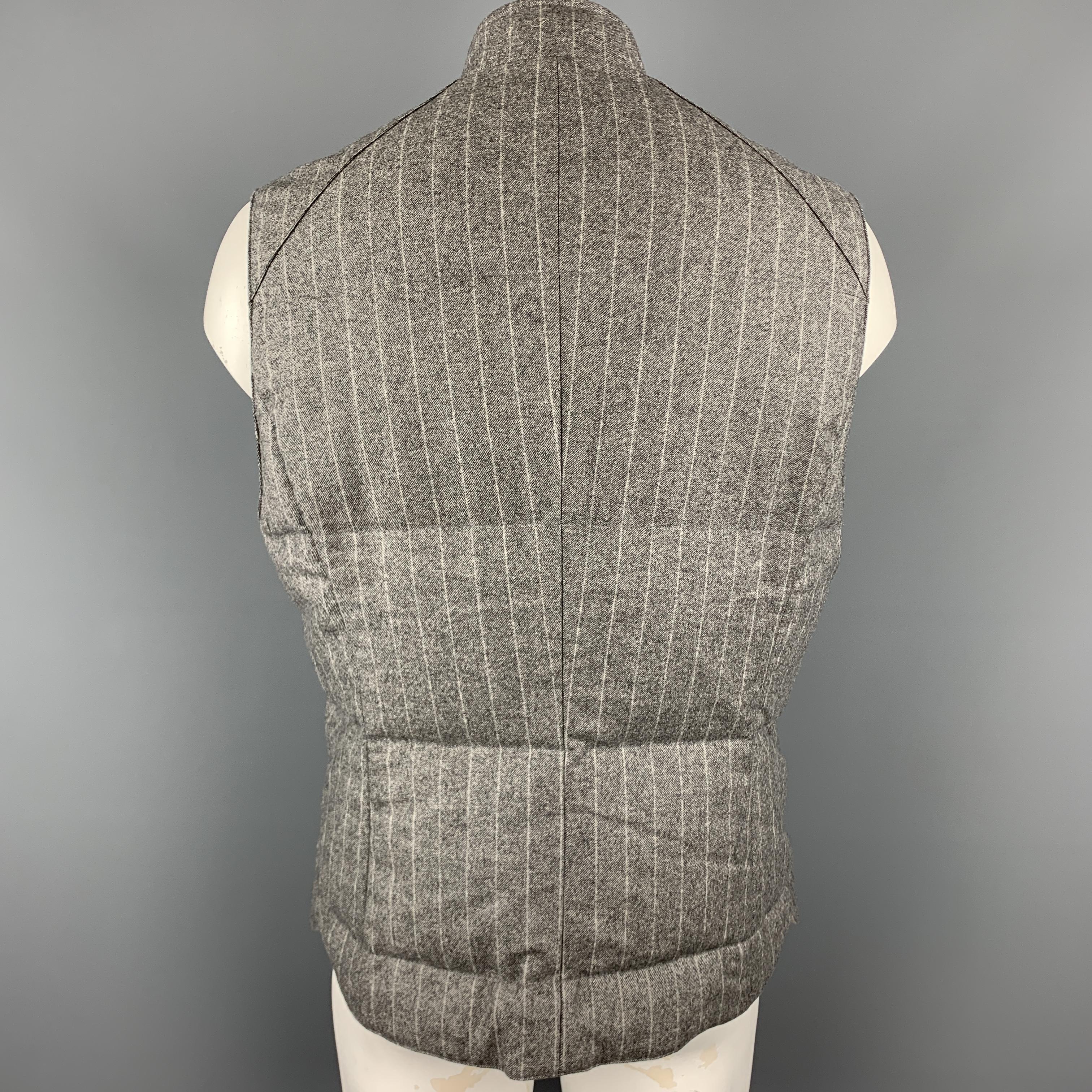 BRUNELLO CUCINELLI XL Grey Chalk Stripe Wool / Cashmere Quilted Vest In Excellent Condition In San Francisco, CA