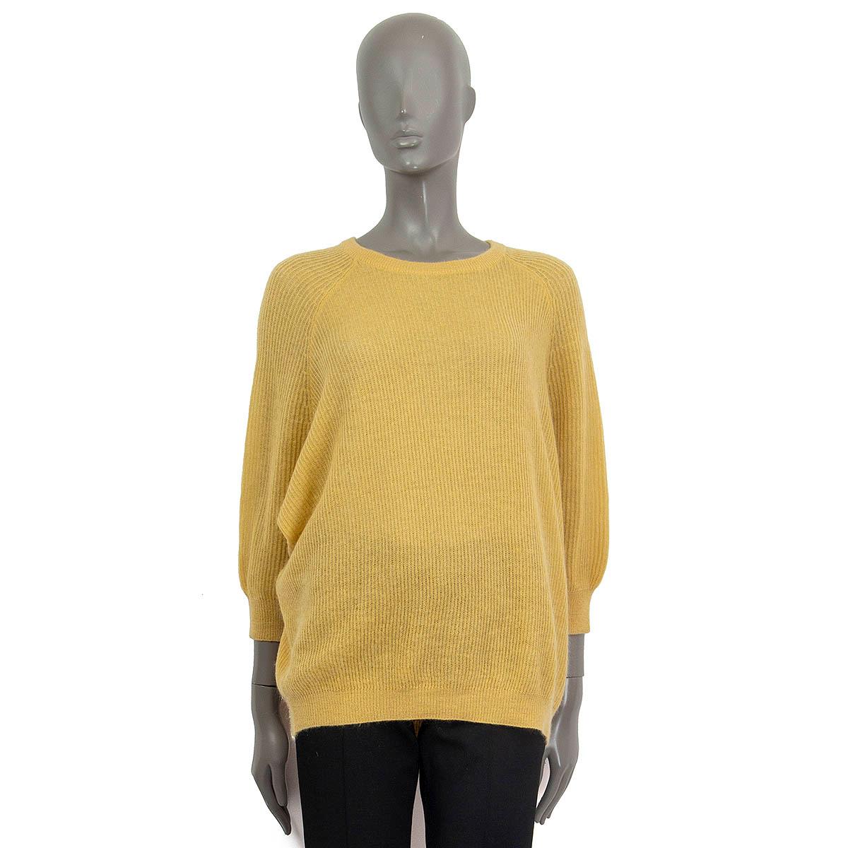 Giallo Brunello Cucinelli, maglione con maniche a 3/4 in mohair giallo M in vendita