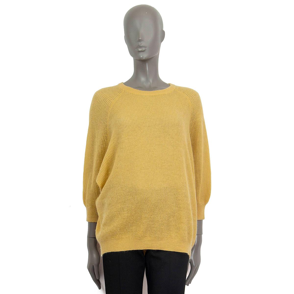 Jaune BRUNELLO CUCINELLI Pull à manches 3/4 en mohair jaune M en vente