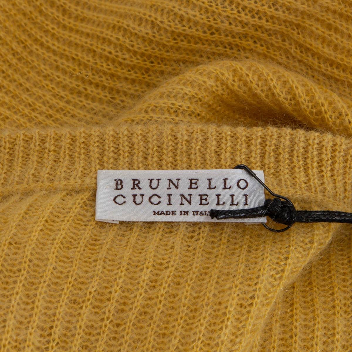 BRUNELLO CUCINELLI yellow mohair 3/4 Sleeve Sweater M In Excellent Condition For Sale In Zürich, CH