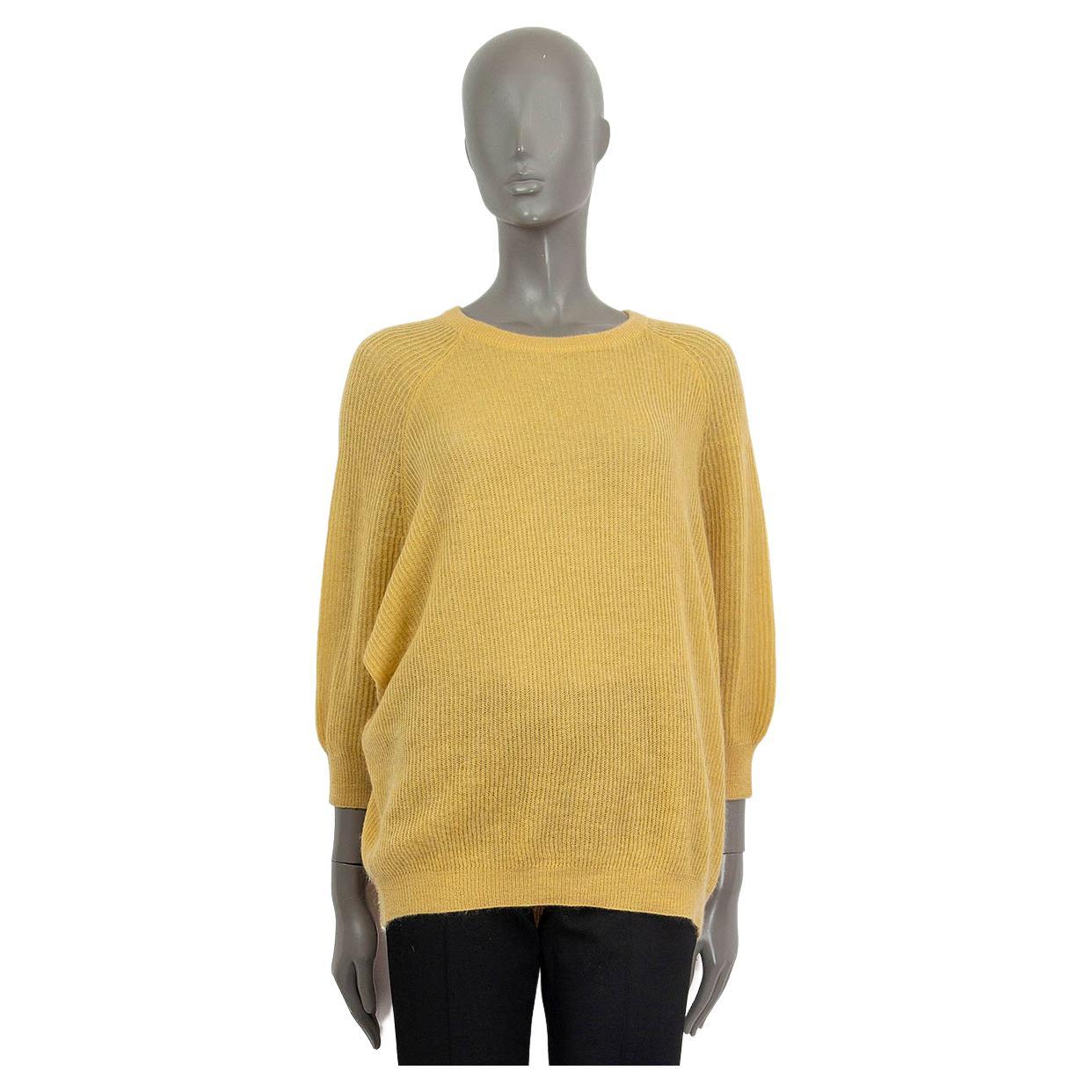 BRUNELLO CUCINELLI yellow mohair 3/4 Sleeve Sweater M For Sale