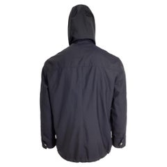 Brunello Cucinelli Zipped Hooded Parka Jacket with Pockets in Navy Blue Polyami