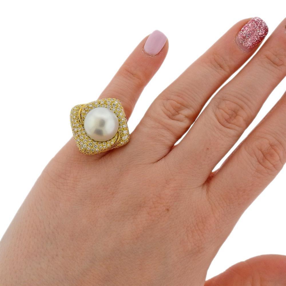 Bague Bruner en or avec diamants et perle des mers du Sud Pour femmes en vente