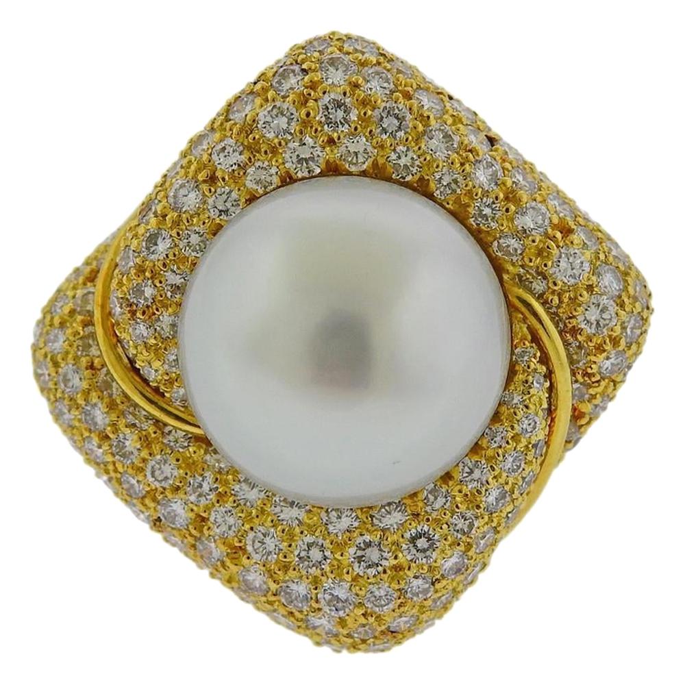 Bruner Gold Diamond South Sea Pearl Ring For Sale