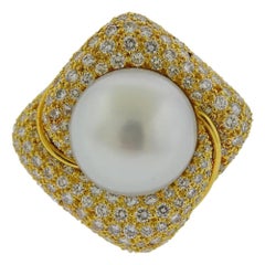 Vintage Bruner Gold Diamond South Sea Pearl Ring