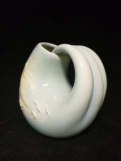 Brunetti Italy Art Deco Siren Light Blue Ceramic Vase, 1950s