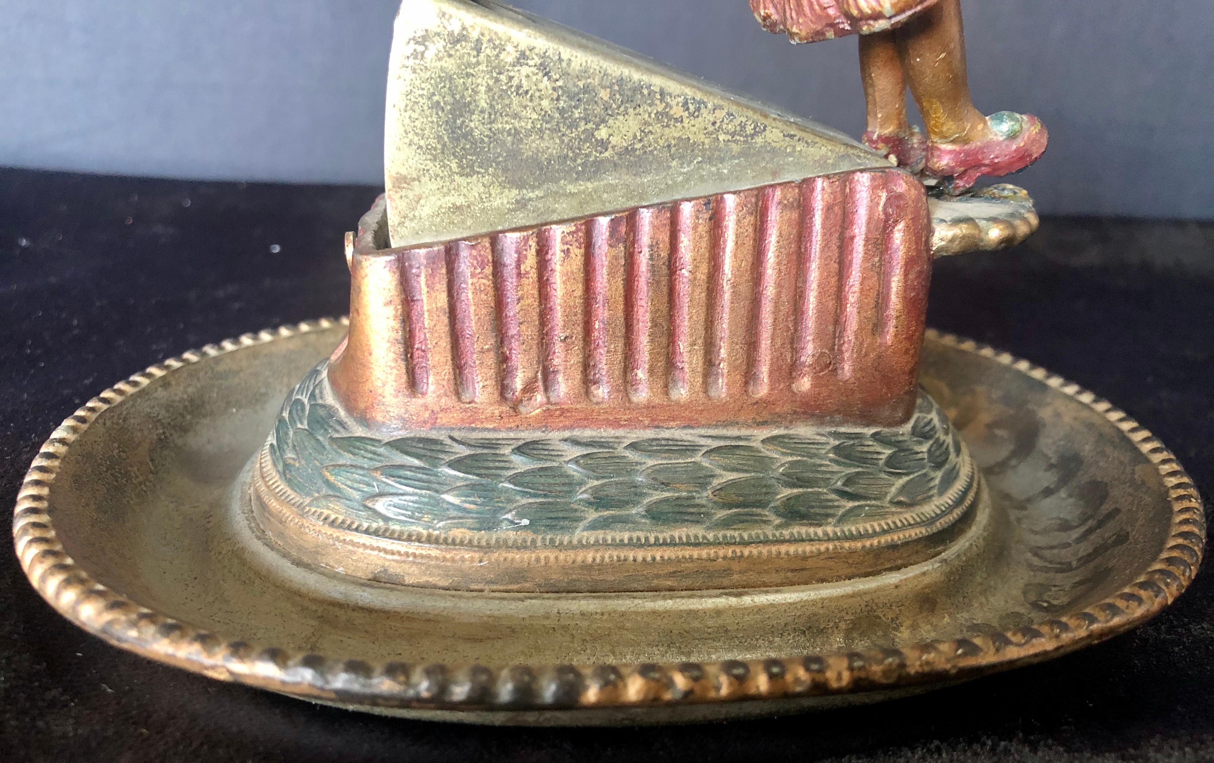 Brunhoff Mfg. Co. Antique Cigar Cutter with Leaning Lady Tobacco Accessory 1