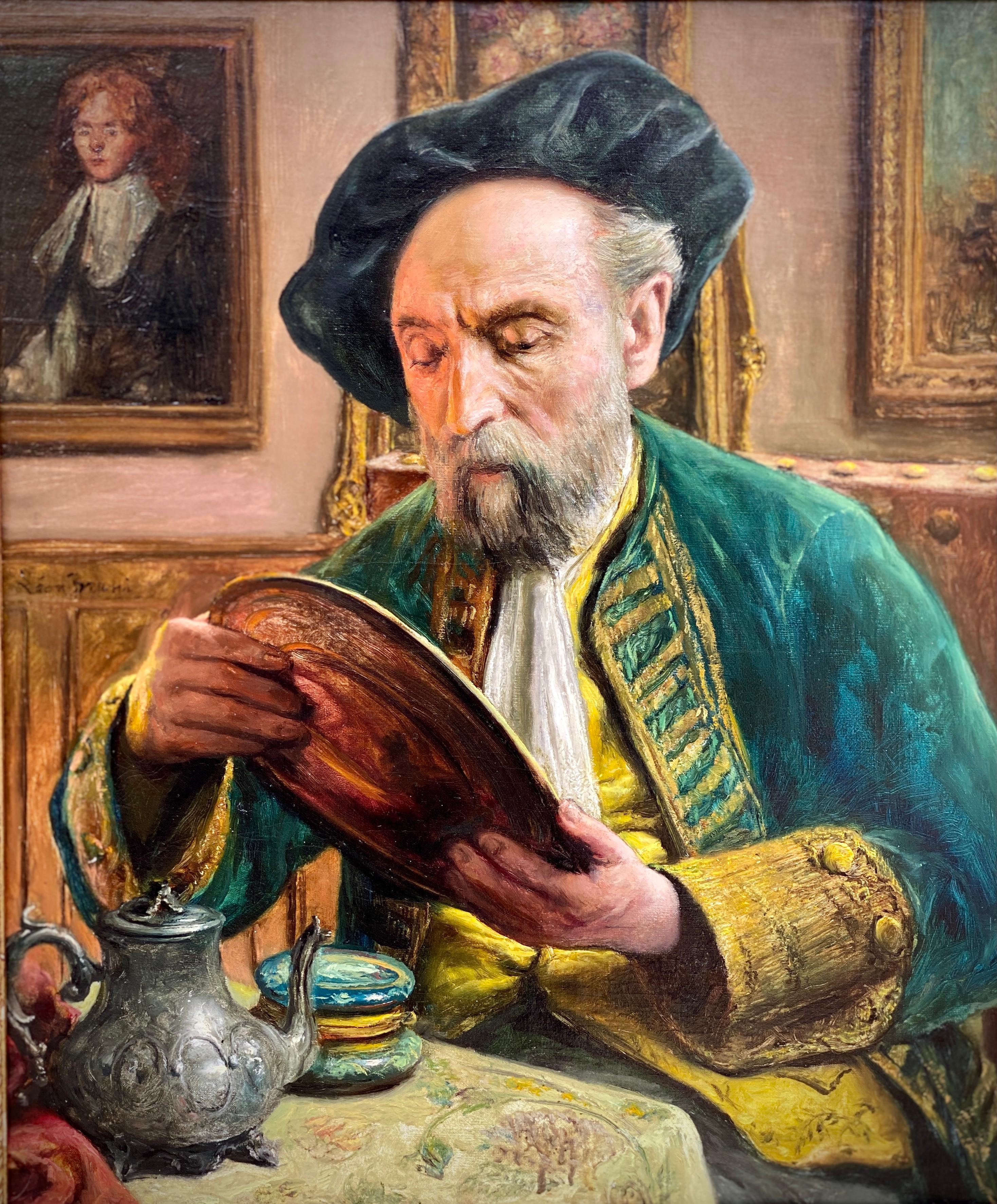 Ritratto di un collezionista, Leon Brunin, Anversa 1861 - 1949, Belga, Firmato - Painting di Brunin Leon