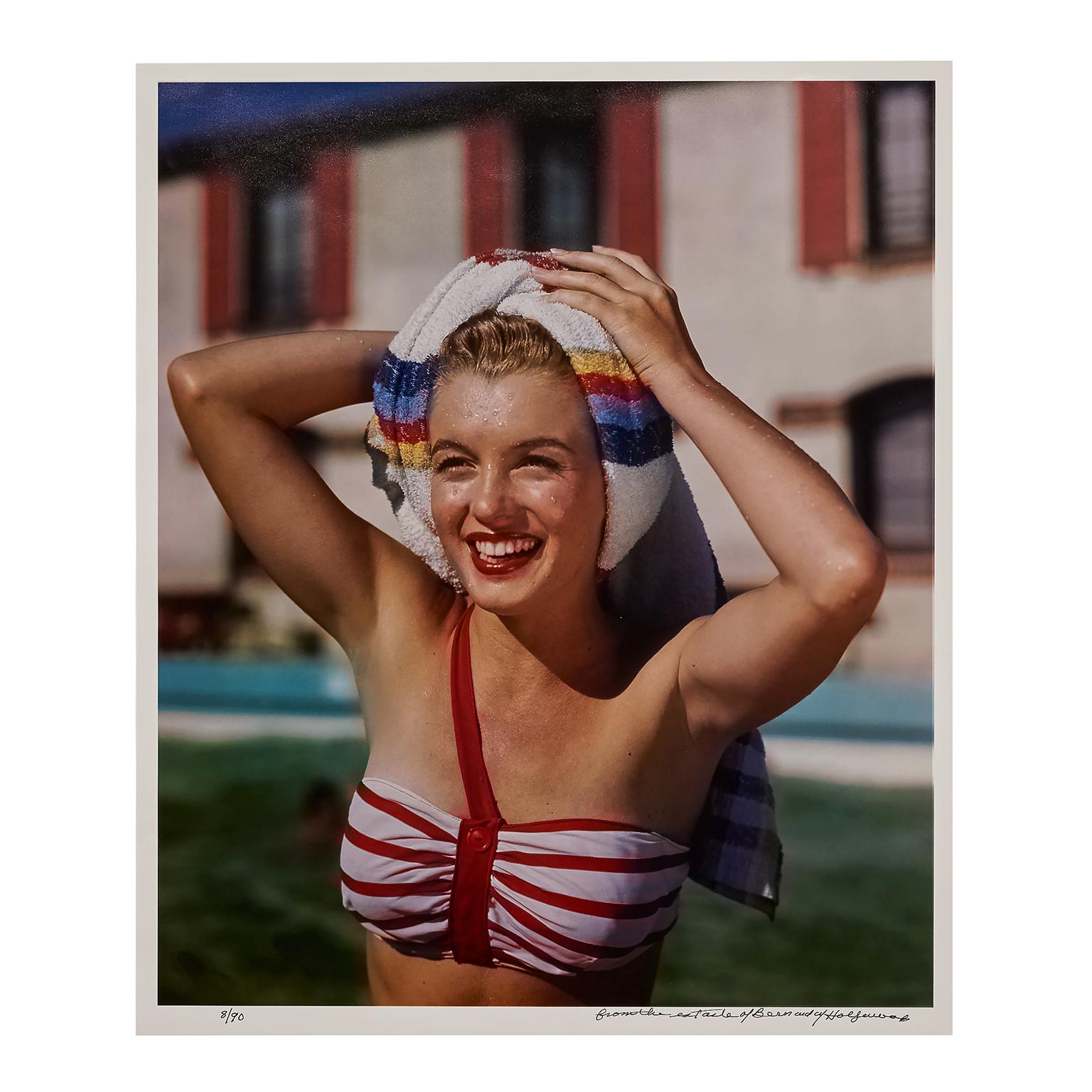 Bruno Bernard (Bernard of Hollywood) Portrait Photograph - Marilyn Monroe By Bernard Of Hollywood - Poolside With Rainbow Towel, Portrait