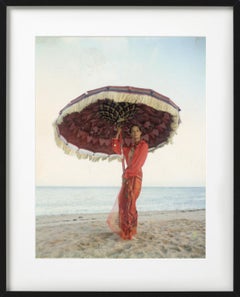 'Leticia H., Bali' - in red under a red parasol, fine art photography, 1993
