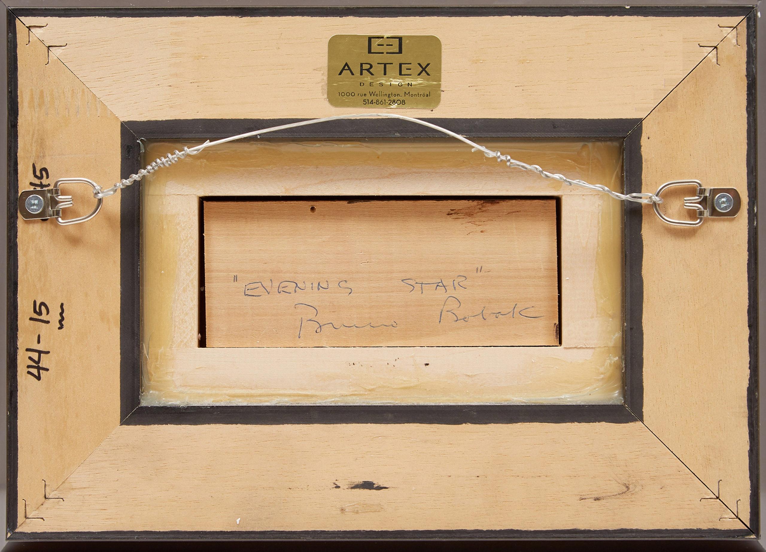 Bruno Bobak, Canadien, 1928-2004
Étoile du soir
Huile sur toile, montée sur carton
5 x 8 pouces
12,7 x 20,3 cm
signée en bas à gauche ; signée et titrée sur un encart dans l'encadrement au verso
encadré

Né à Wawelowska, en Pologne, en 1923, Bruno