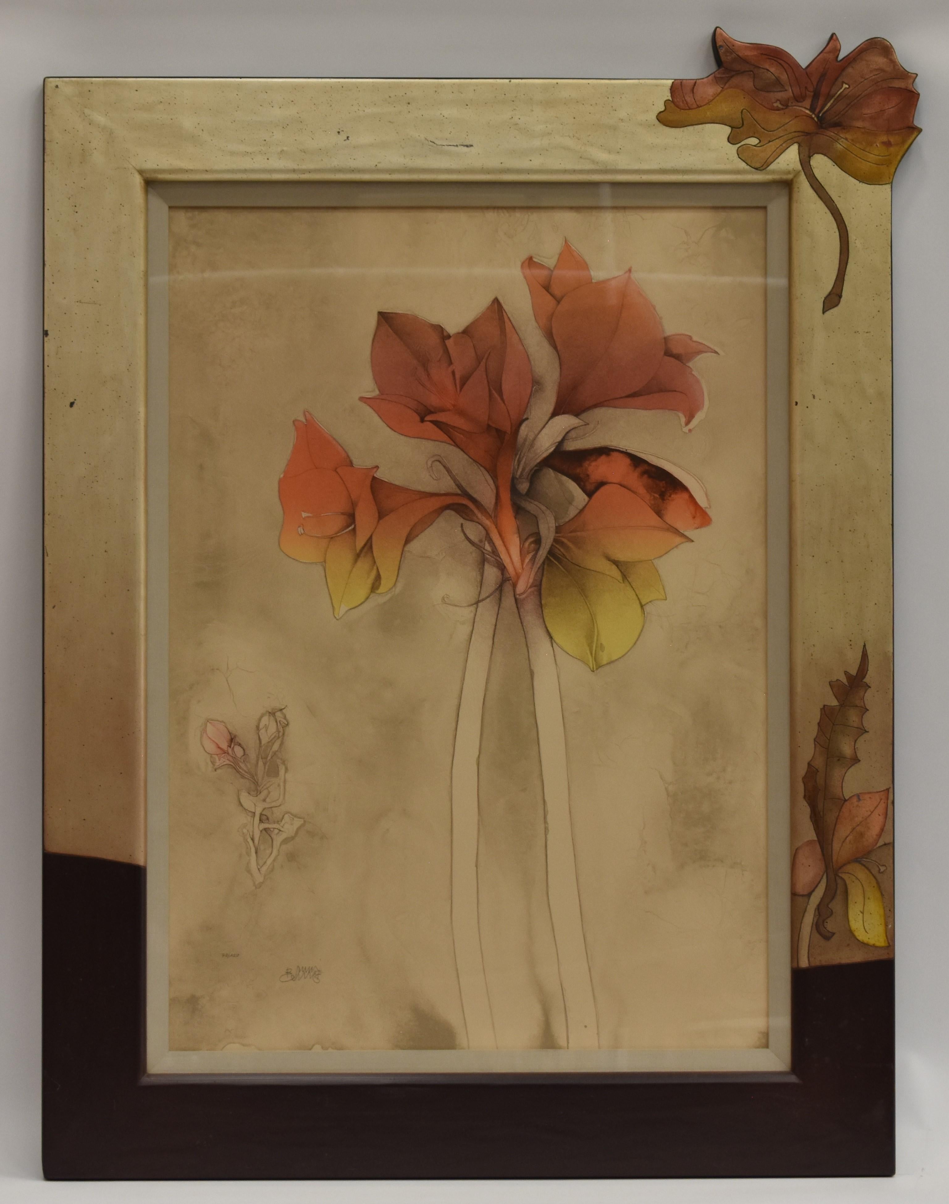 Bruno Bruni Still-Life Painting - Flowers - figurative jugendstil frame special