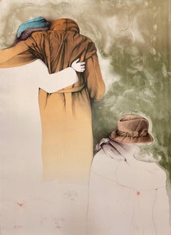 Große surrealistische Modernistische Lithographie „Embracing Couple“ von Quattro