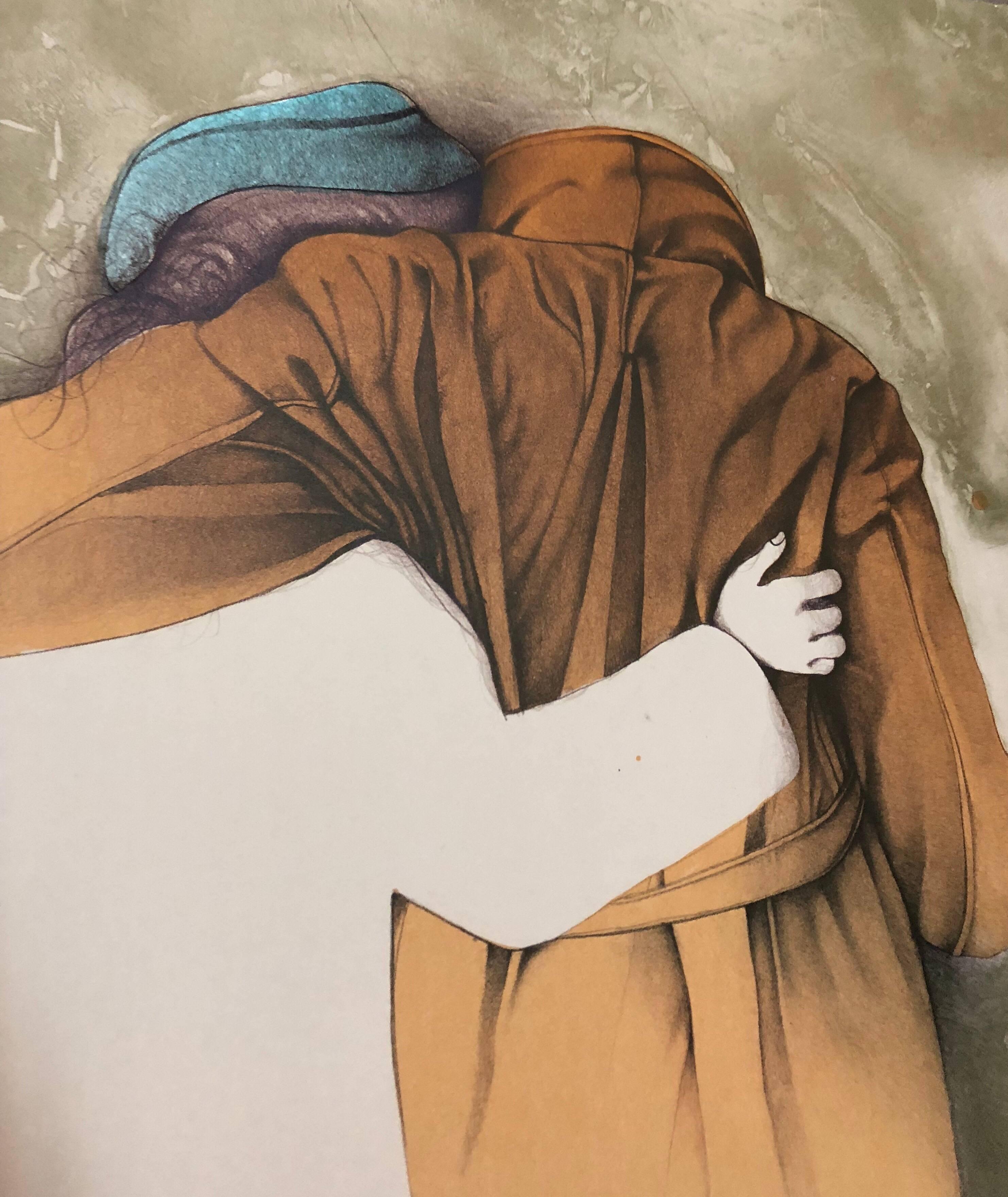 Al Quattro Large Surrealist Modernist Lithograph Embracing Couple For Sale 1