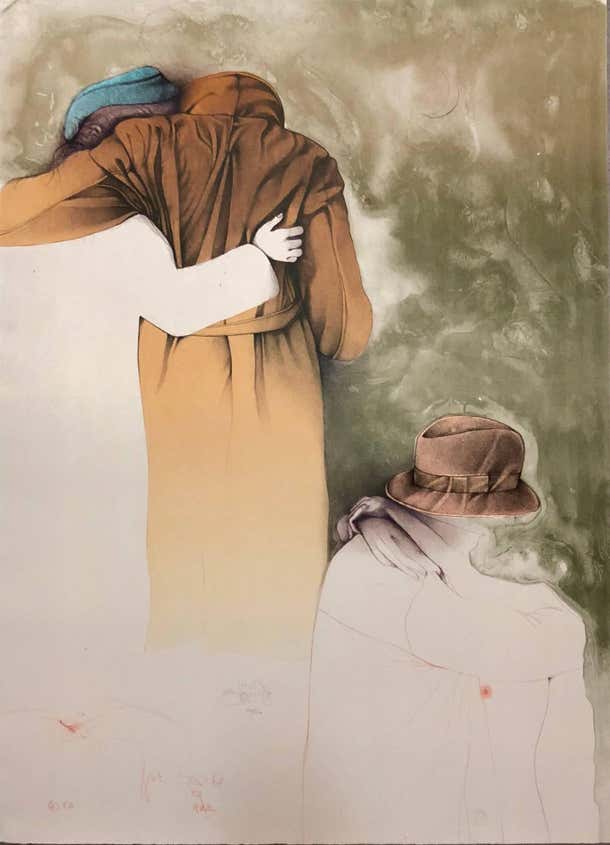 Bruno Bruni Große surrealistische Modernistische Lithographie