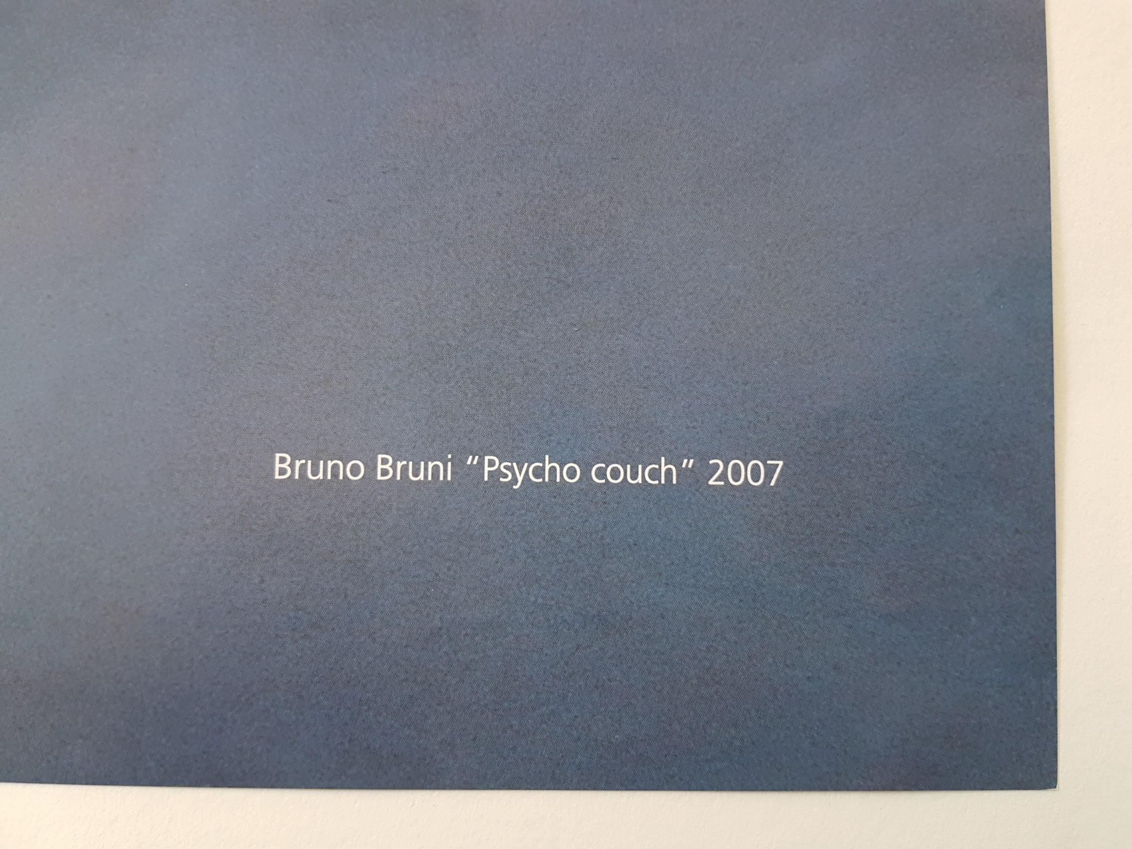 Bruno Bruni (Italian)
Title: Psycho Couch
Year: 2007
Medium: Color offset lithograph
Signed by hand
Edition: Limited
Size: 38.2 × 26.5 inches

Bruno Bruni senior (born 22 November 1935, in Gradara) is an Italian lithographer, graphic artist, painter