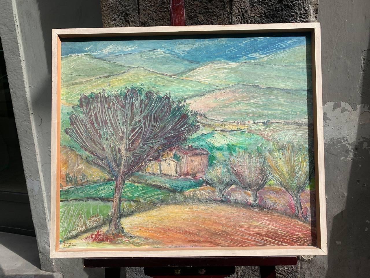 Paysage de Toscane près de Sienne avec un arbre au premier plan et des collines
Artistics : Bruno Buracchini (Sinalunga, 1912 - Sienne, 1982)
Médium : Huile sur panneau
Dimensions : 48,5 × 57,5 cm, cadre compris
Signature : Signé en bas à gauche 